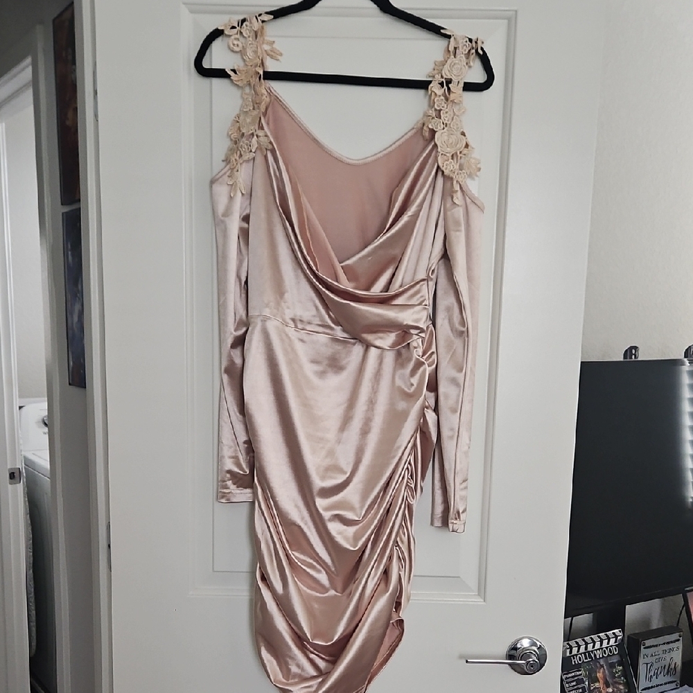 SHEIN Satin Draped Midi Dress in Light Pink